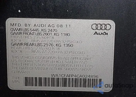 2012 Audi Q5 2.0T Premium z USA, uszkodzony, nr VIN WA1CFAFP4CA024896